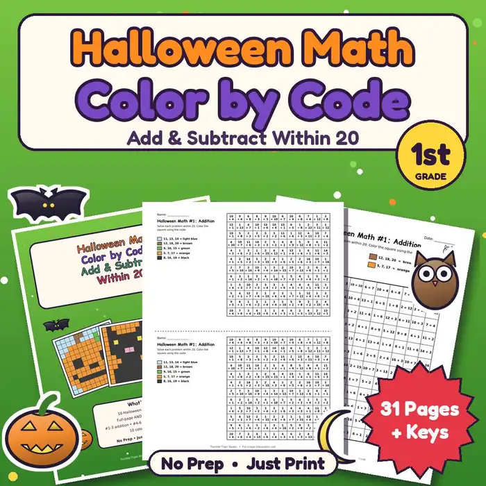 Halloween Math Color by Code, 1st: Add & Subtract Within 20 preview