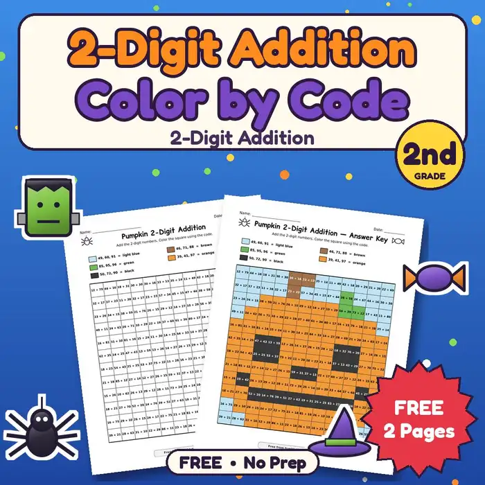 Halloween 2-Digit Addition Color by Code preview