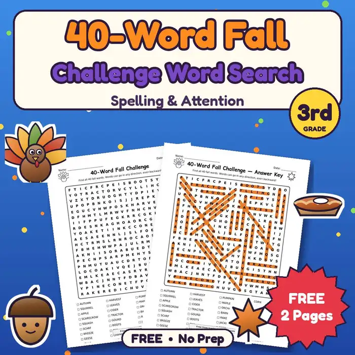 40-Word Fall Challenge Word Search preview
