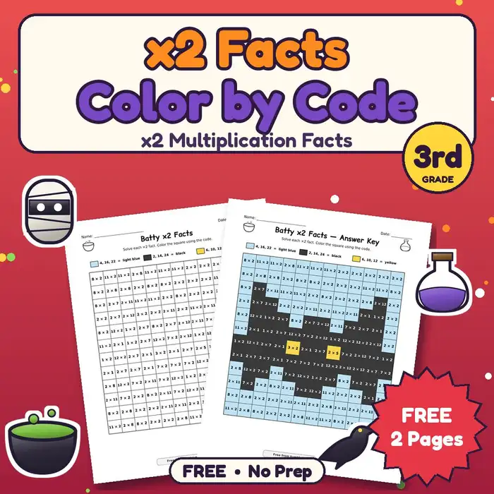 Halloween Multiplication Facts Color by Code (x2) preview