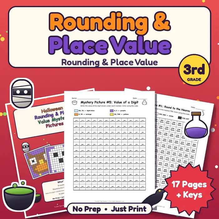Halloween Rounding & Place Value Mystery Pictures preview