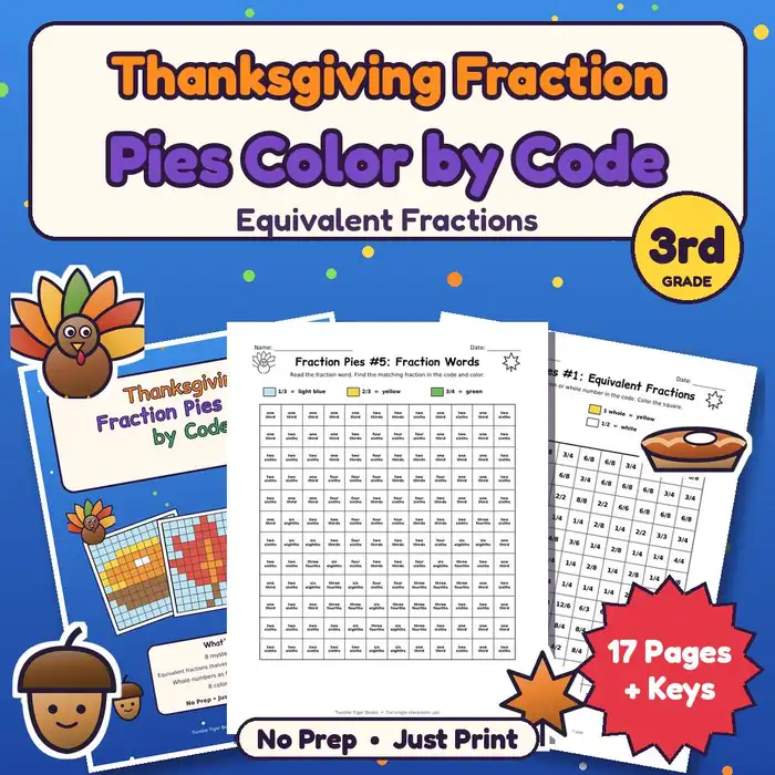 Thanksgiving Fraction Pies Color by Code preview