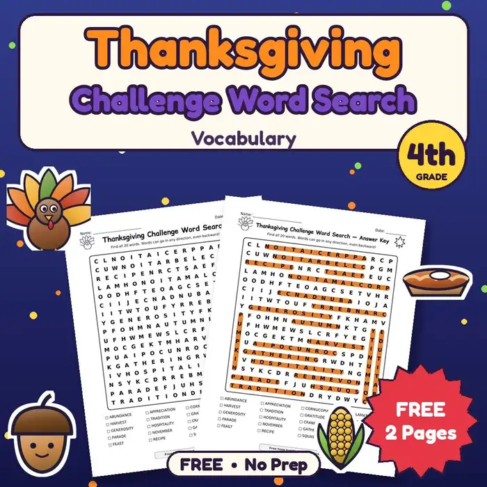 Thanksgiving Challenge Word Search preview
