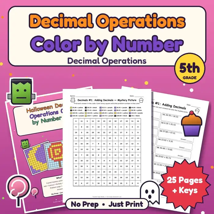 Halloween Decimal Operations Color by Number Set (6) preview