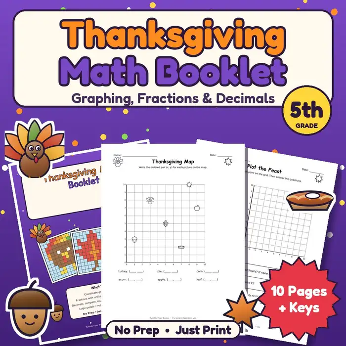 Thanksgiving Math Booklet, 5th (graphing, fractions, decimals, logic) preview