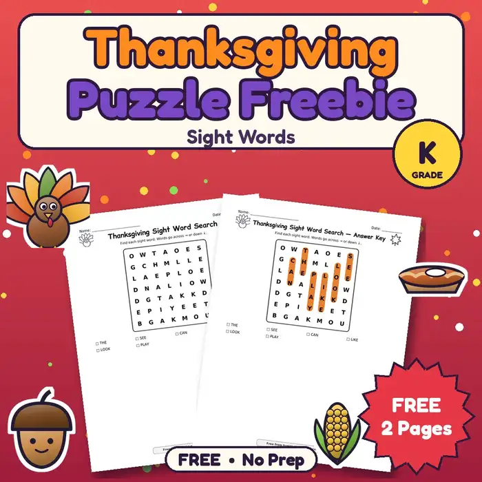 Thanksgiving Puzzle Freebie, K preview
