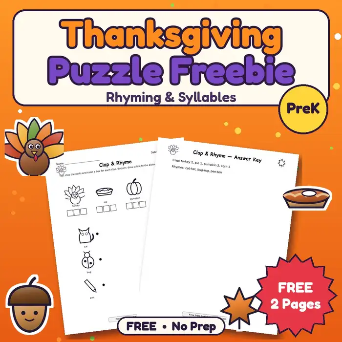 Thanksgiving Puzzle Freebie, PreK preview